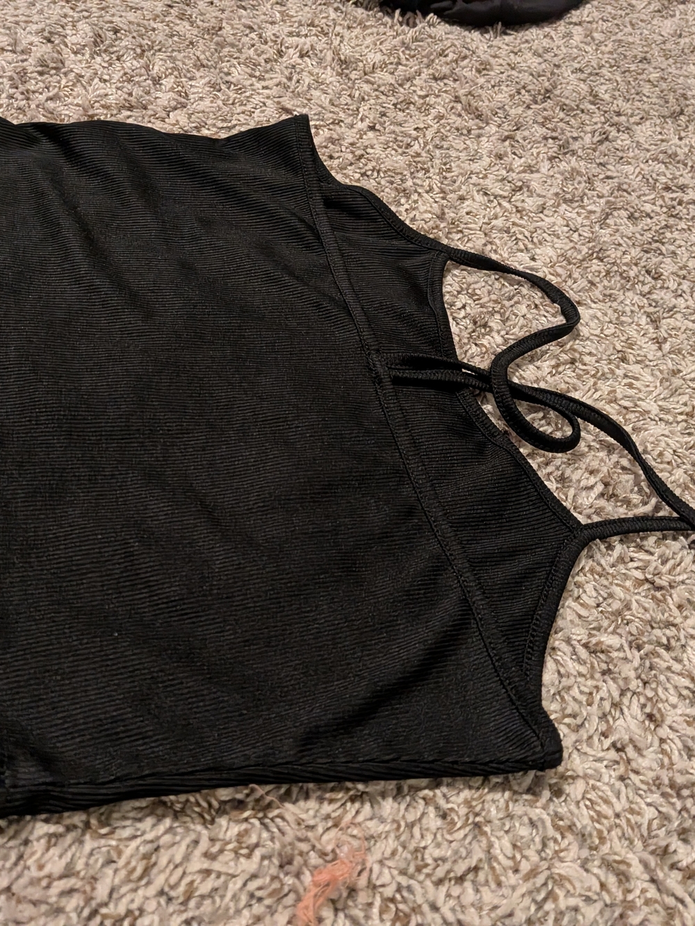 Black Ribbed Strappy Crop Tank Top